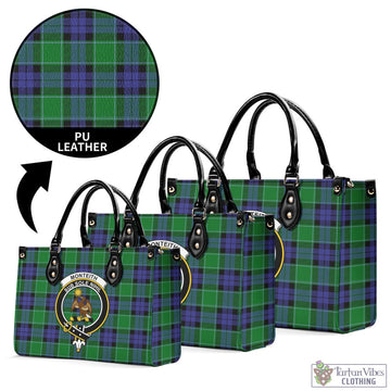 Monteith Tartan Luxury Leather Handbags with Family Crest L - Tartan Vibes Clothing