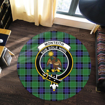 Monteith Tartan Round Rug with Family Crest Premium Round Rug - Tartan Vibes Clothing