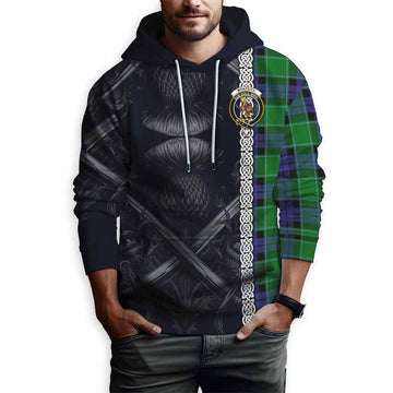 Monteith Tartan Hoodie with Family Crest Cross Sword Thistle Celtic Vibes Pullover Hoodie - Tartan Vibes Clothing