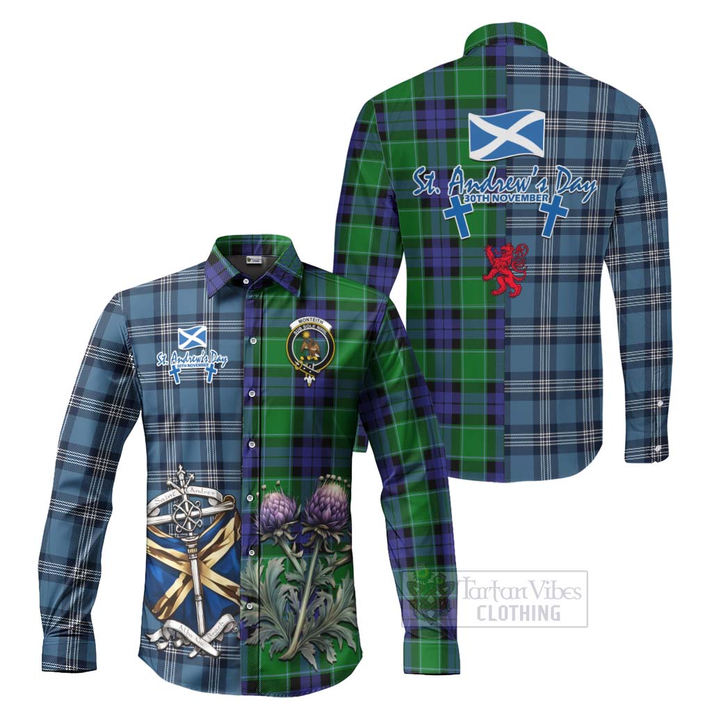 Monteith Tartan Long Sleeve Button Shirt Happy St. Andrew's Day Half Tartan Style Men's Shirt S - Tartan Vibes Clothing