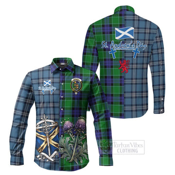 Monteith Tartan Long Sleeve Button Shirt Happy St. Andrew's Day Half Tartan Style Men's Shirt S - Tartan Vibes Clothing