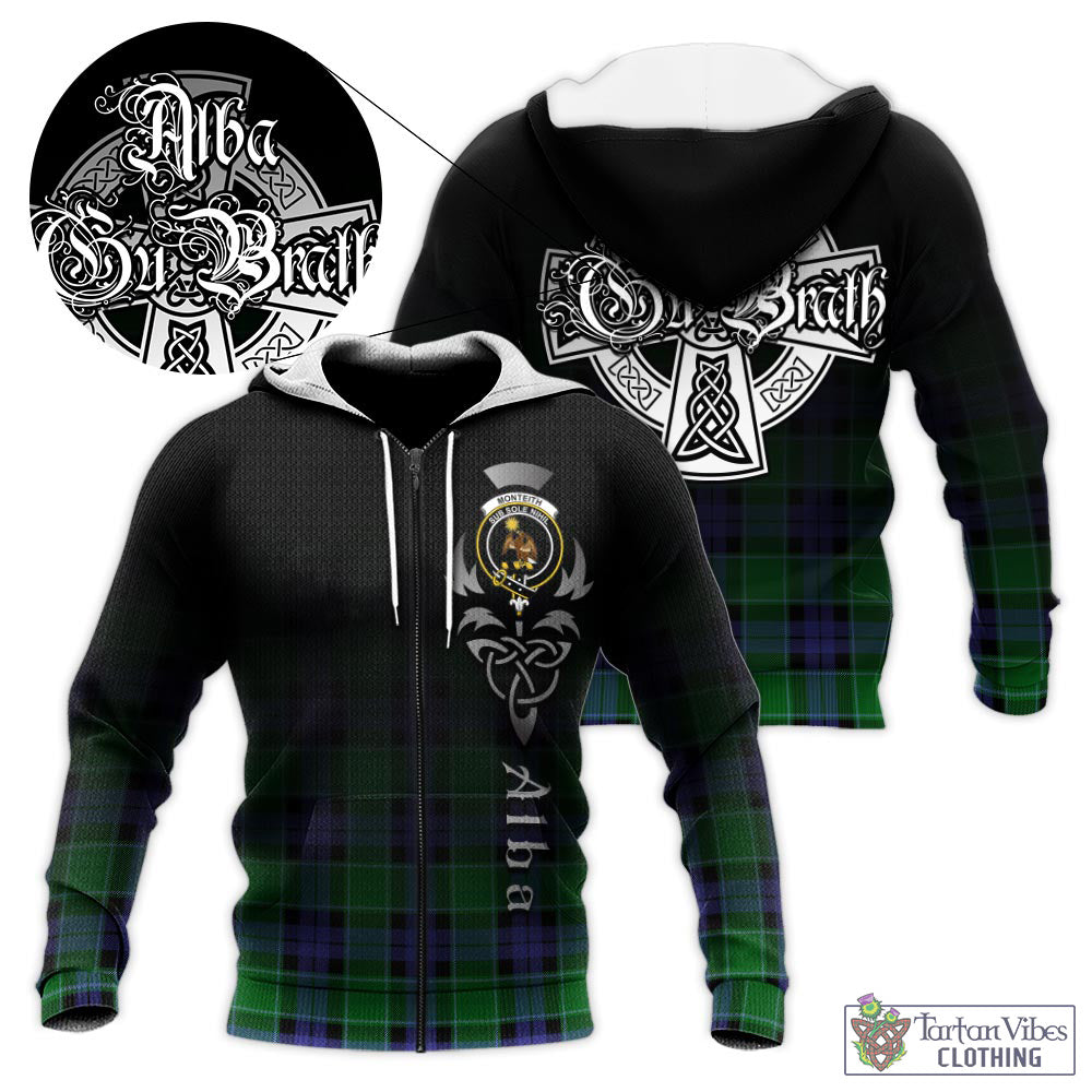 Monteith Tartan Knitted Hoodie Featuring Alba Gu Brath Family Crest Celtic Inspired Unisex - Tartan Vibes Clothing