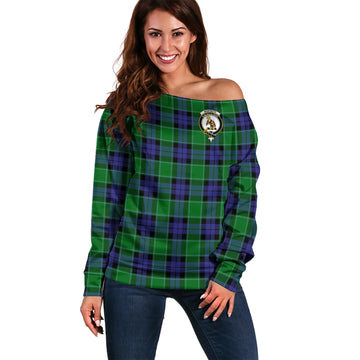 Monteith Tartan Off Shoulder Women Sweater with Family Crest Women - Tartan Vibes Clothing