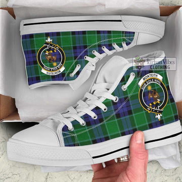 Monteith Tartan High Top Shoes with Family Crest Kid High Top - White Sole - Tartan Vibes Clothing
