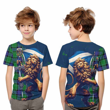 Monteith Tartan Family Crest Kid T-Shirt with Scottish Majestic Lion Youth XL Size14 - Tartan Vibes Clothing