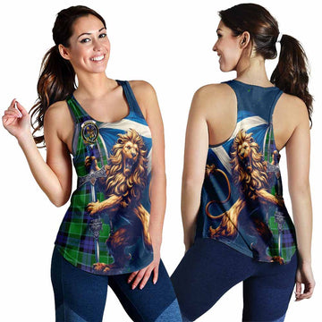 Monteith Tartan Family Crest Women's Racerback Tanks with Scottish Majestic Lion 4XL - Tartan Vibes Clothing