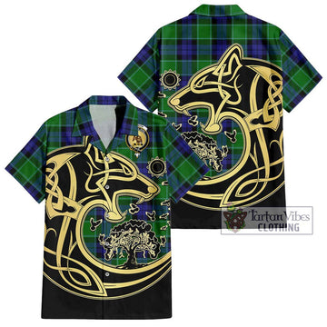 Monteith Tartan Hawaiian Shirt with Family Crest Celtic Wolf Style Kid - Tartan Vibes Clothing