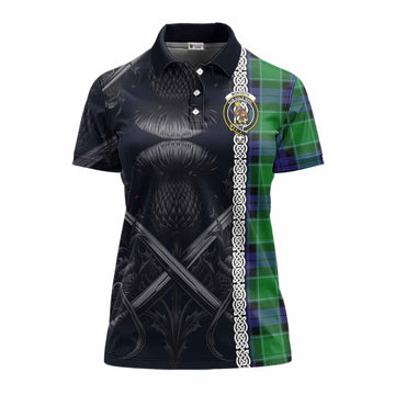 Monteith Tartan Women's Polo Shirt with Family Crest Cross Sword Thistle Celtic Vibes Women - Tartan Vibes Clothing