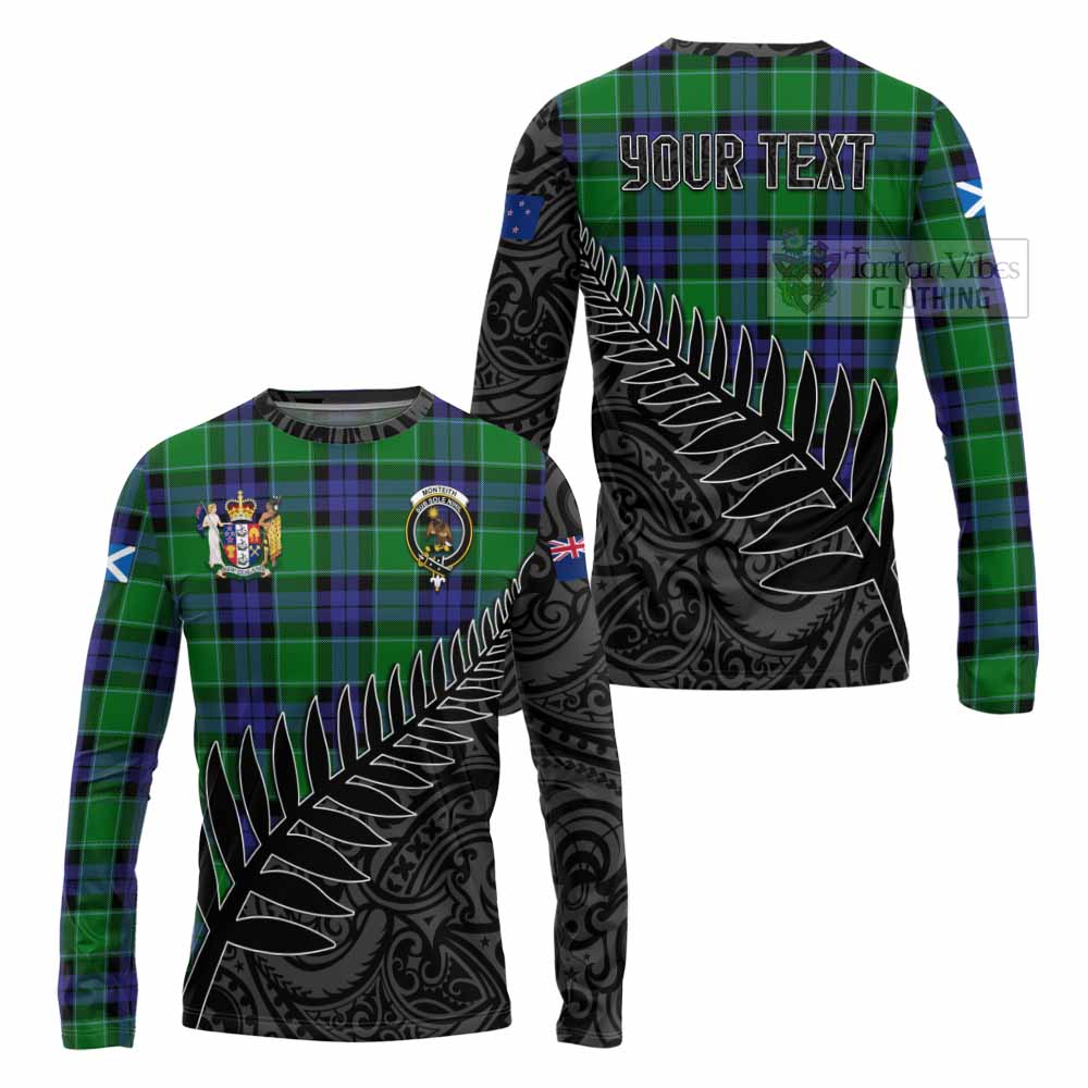 Tartan Vibes Clothing Monteith Crest Tartan Long Sleeve T-Shirt with New Zealand Silver Fern Half Style