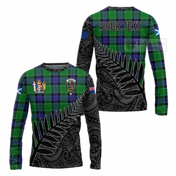 Tartan Vibes Clothing Monteith Crest Tartan Long Sleeve T-Shirt with New Zealand Silver Fern Half Style
