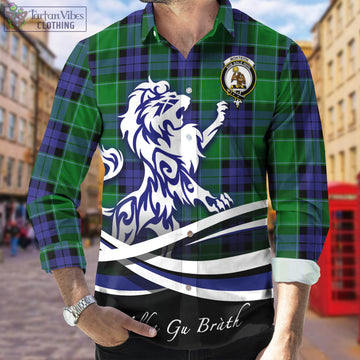 Monteith Tartan Long Sleeve Button Up Shirt with Alba Gu Brath Regal Lion Emblem Men's Shirt - Tartan Vibes Clothing