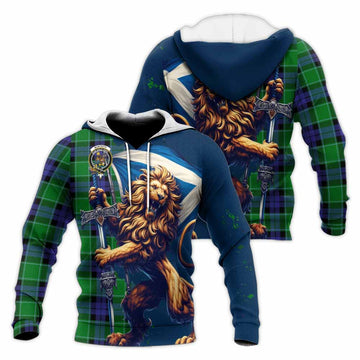 Monteith Tartan Family Crest Knitted Hoodie with Scottish Majestic Lion Unisex Knitted Pullover Hoodie - Tartan Vibes Clothing