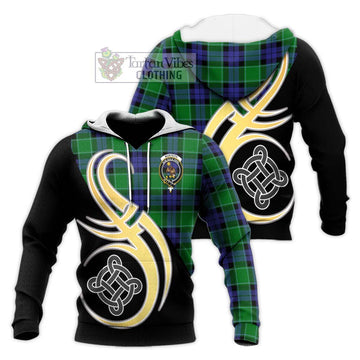 Monteith Tartan Knitted Hoodie with Family Crest and Celtic Symbol Style Unisex Knitted Pullover Hoodie - Tartan Vibes Clothing
