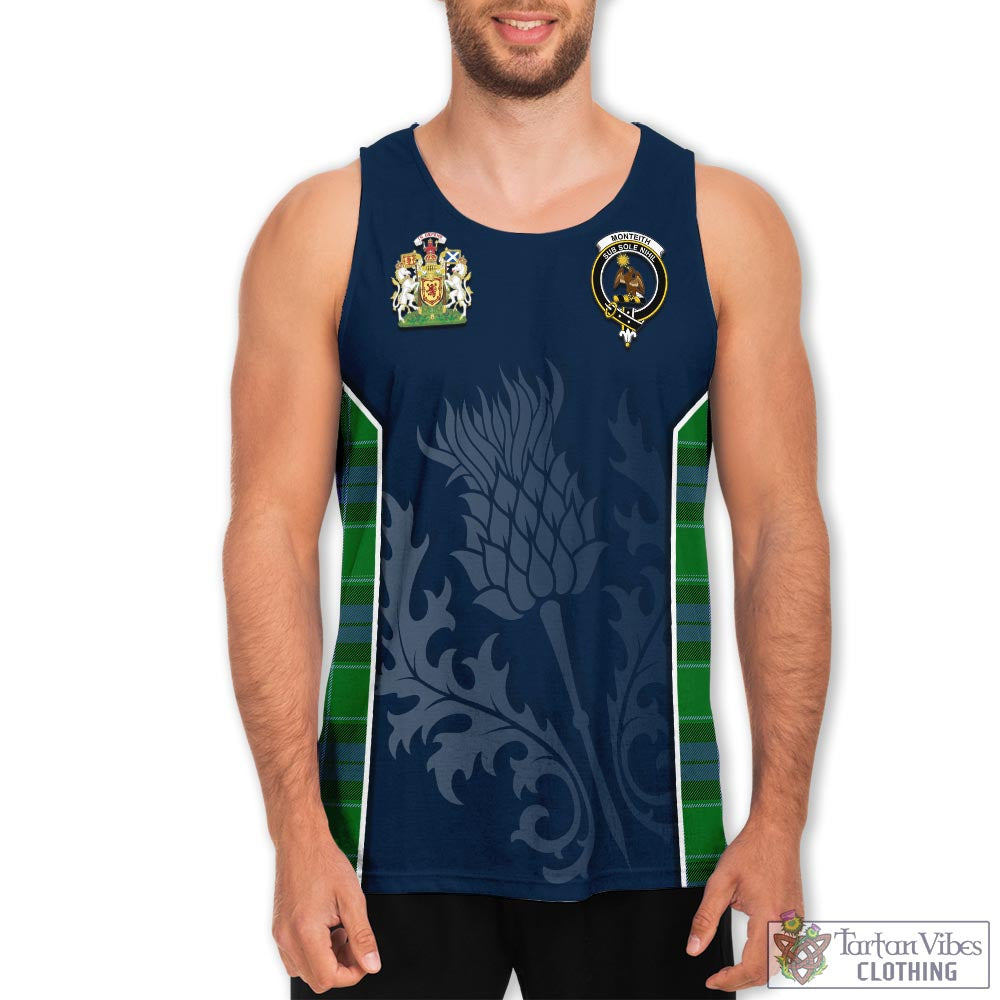 Monteith Tartan Men's Tanks Top with Family Crest and Scottish Thistle Vibes Sport Style 5XL - Tartan Vibes Clothing