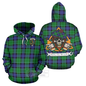Monteith Tartan Hoodie with Family Crest and Bearded Skull Holding Bottles of Whiskey Zip Hoodie - Tartan Vibes Clothing