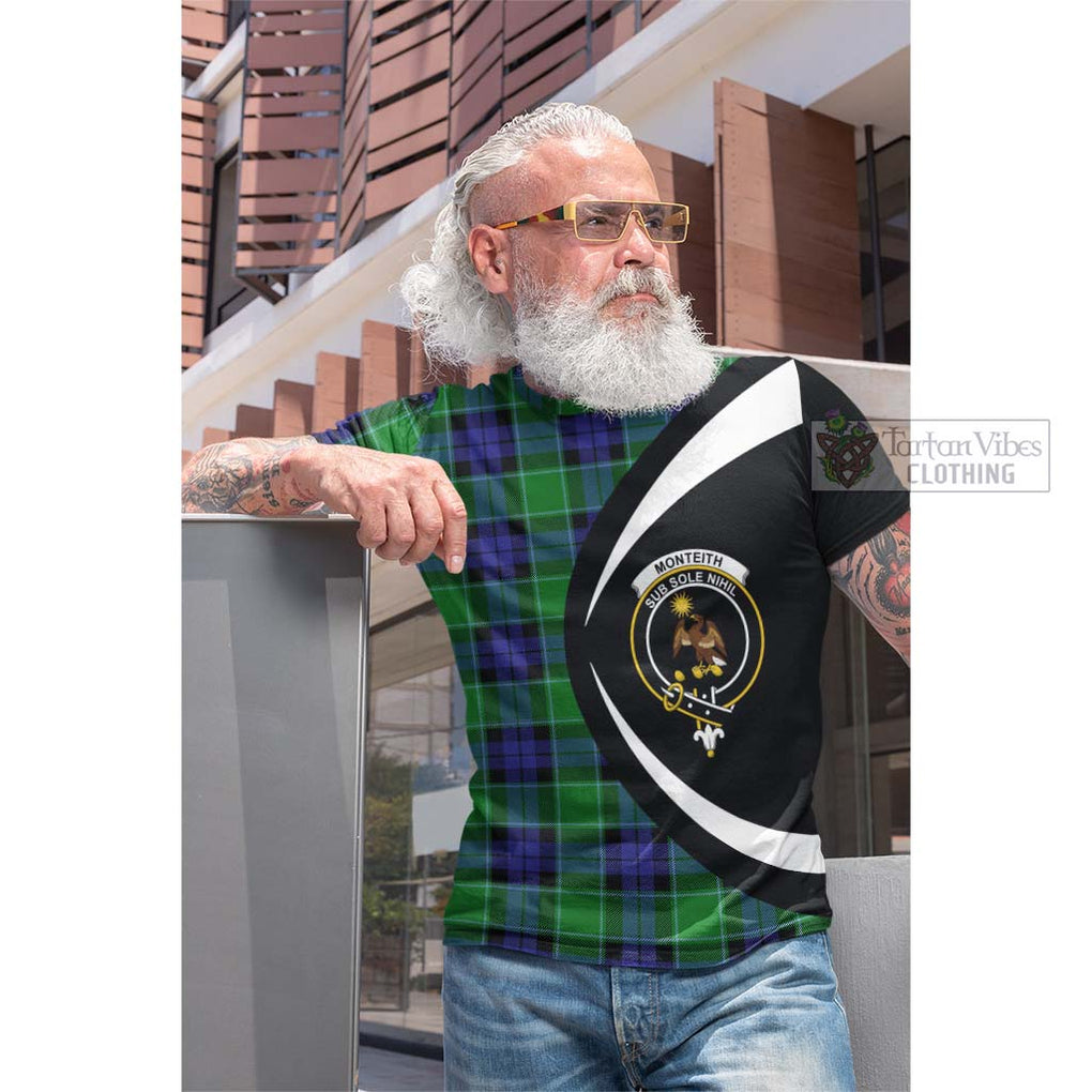 Monteith Tartan Cotton T-shirt with Family Crest Circle Style Men's Shirt - Tartan Vibes Clothing