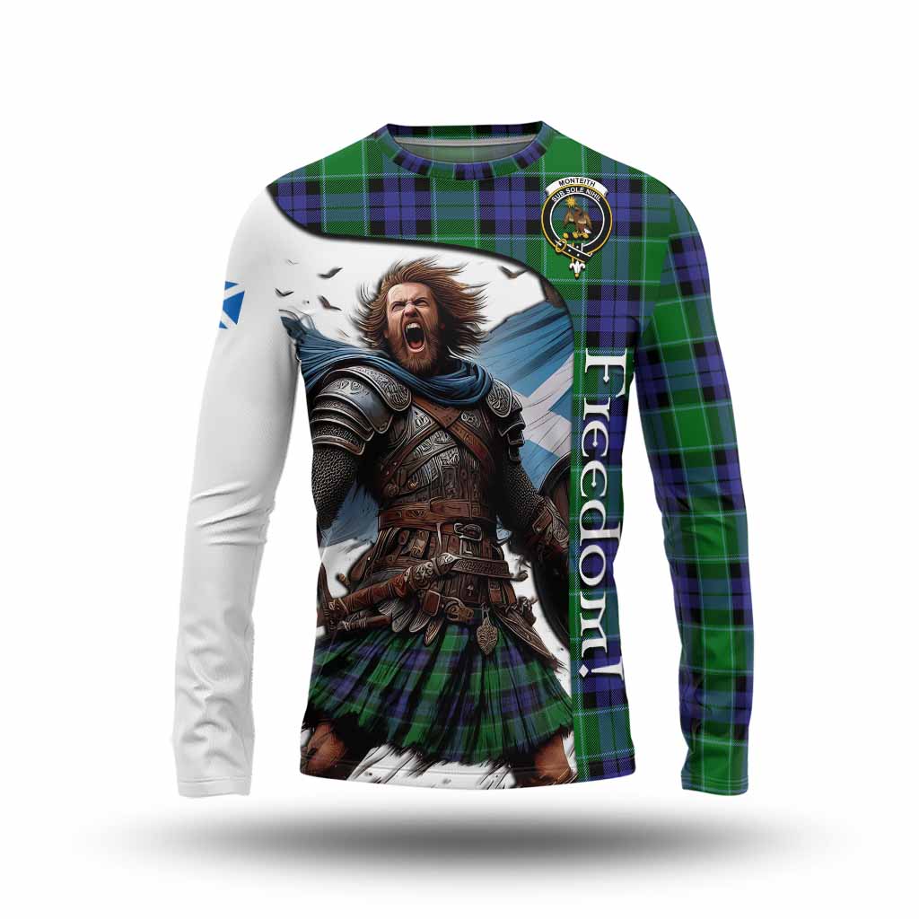 Tartan Vibes Clothing Monteith Crest Tartan Long Sleeve T-Shirt Inspired by the Freedom of Scottish Warrior
