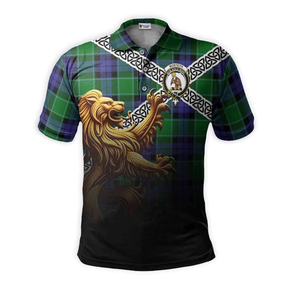Monteith Crest Tartan Polo Shirt with Golden Lion Emblem Celtic Style Kid - Tartan Vibes Clothing