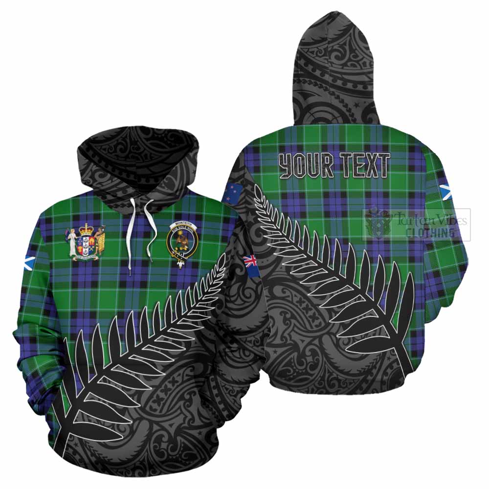 Monteith Crest Tartan Hoodie with New Zealand Silver Fern Half Style Zip Hoodie - Tartan Vibes Clothing