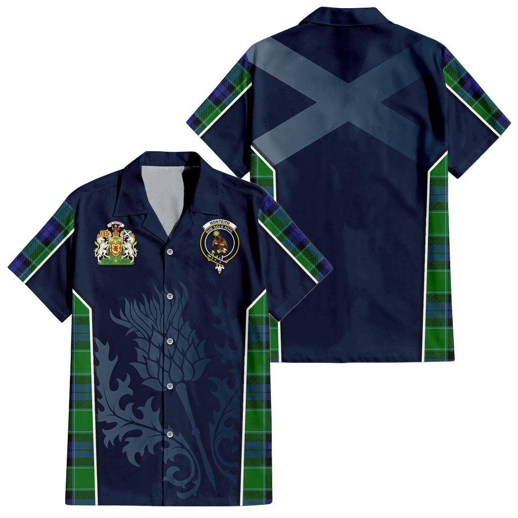 Monteith Tartan Hawaiian Shirt with Family Crest and Scottish Thistle Vibes Sport Style Kid - Tartan Vibes Clothing