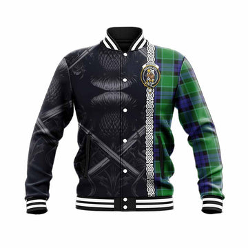 Monteith Tartan Baseball Jacket with Family Crest Cross Sword Thistle Celtic Vibes Unisex - Tartan Vibes Clothing