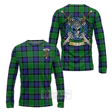 Monteith Tartan Long Sleeve T-Shirt with Family Crest Celtic Skull Style Unisex - Tartan Vibes Clothing