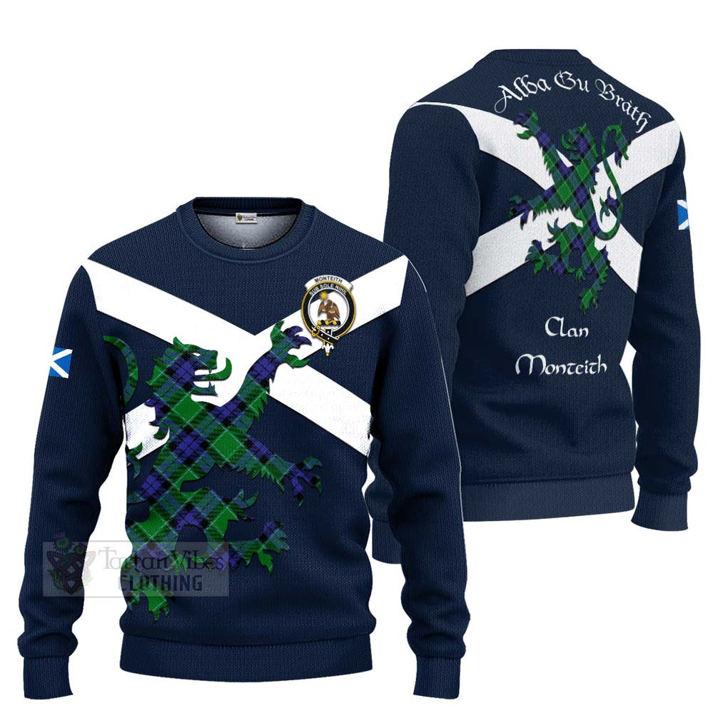 Monteith Tartan Lion Rampant Ugly Sweater Proudly Display Your Heritage with Alba Gu Brath and Clan Name Unisex - Tartan Vibes Clothing