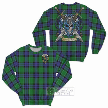 Monteith Tartan Sweatshirt with Family Crest Celtic Skull Style Unisex - Tartan Vibes Clothing