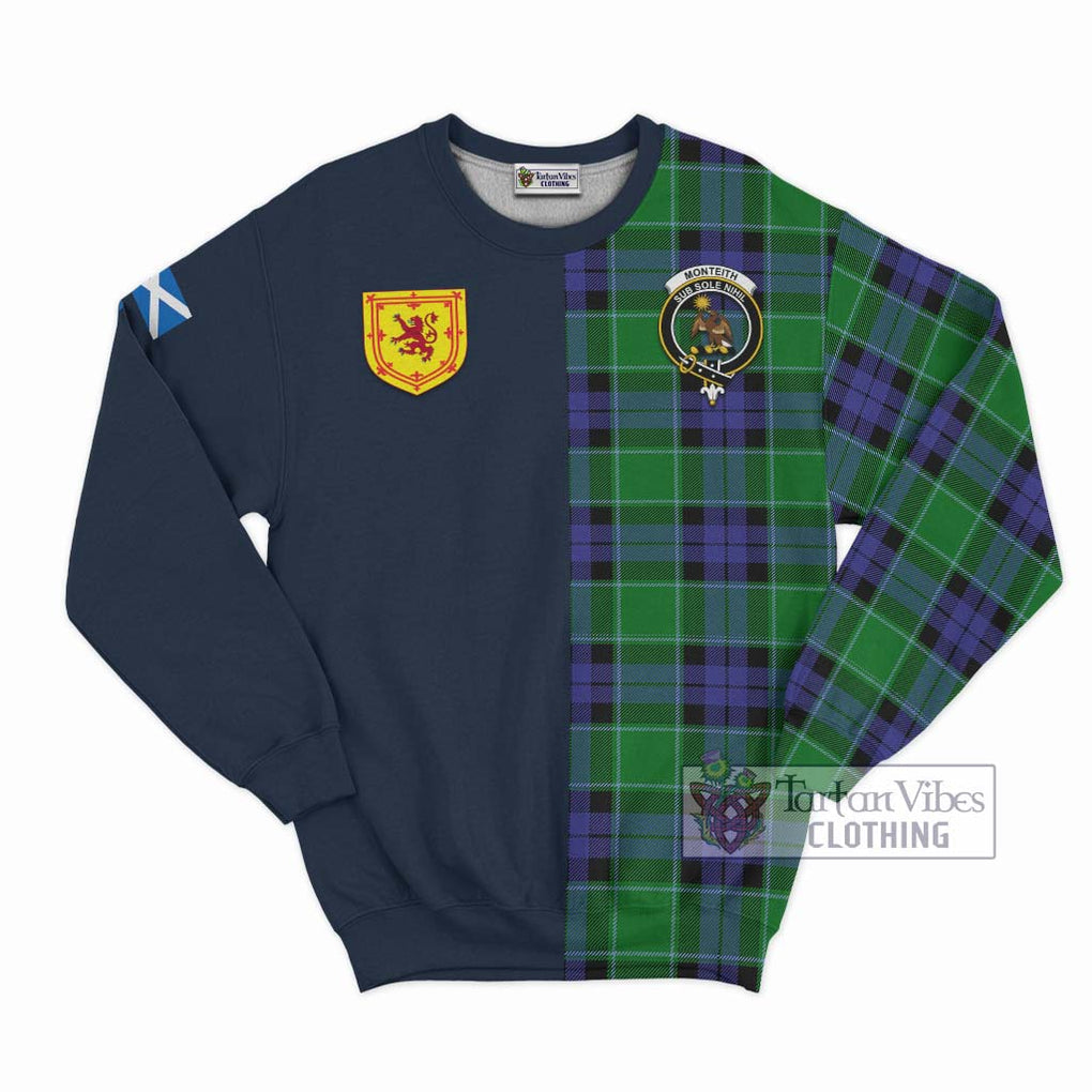 Monteith Tartan Sweatshirt Alba with Scottish Lion Royal Arm Half Style Unisex - Tartan Vibes Clothing