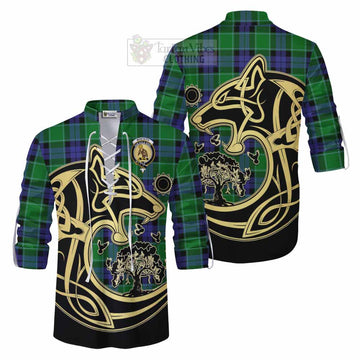 Monteith Tartan Ghillie Kilt Shirt with Family Crest Celtic Wolf Style Men - Tartan Vibes Clothing