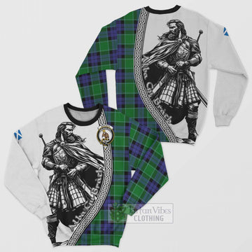 Monteith Tartan Clan Crest Sweatshirt with Highlander Warrior Celtic Style Unisex - Tartan Vibes Clothing