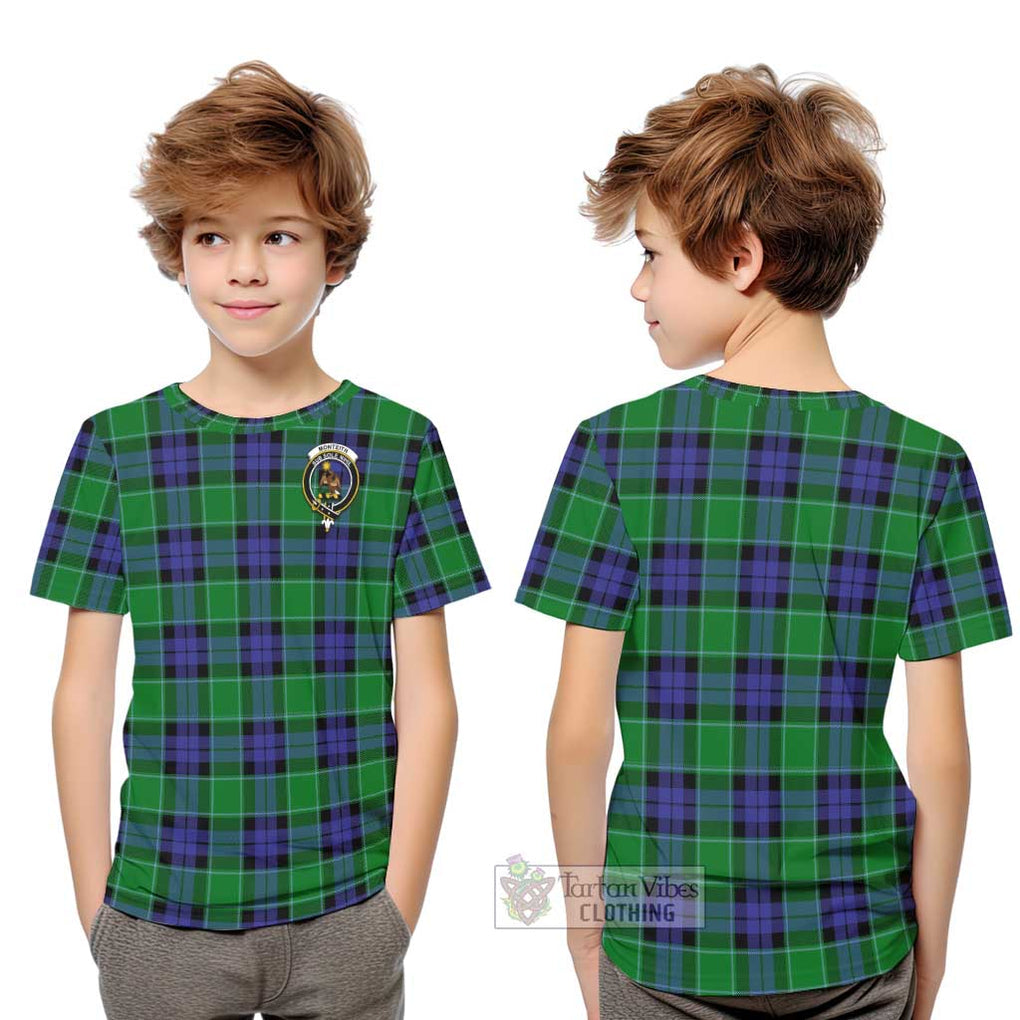 Monteith Tartan Kid T-Shirt with Family Crest Youth XL Size14 - Tartan Vibes Clothing
