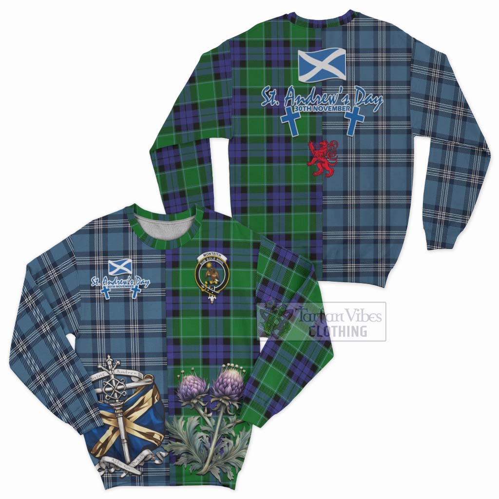 Monteith Tartan Sweatshirt Happy St. Andrew's Day Half Tartan Style Unisex - Tartan Vibes Clothing