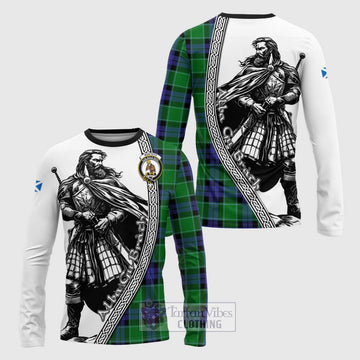 Monteith Tartan Clan Crest Long Sleeve T-Shirt with Highlander Warrior Celtic Style Unisex - Tartan Vibes Clothing