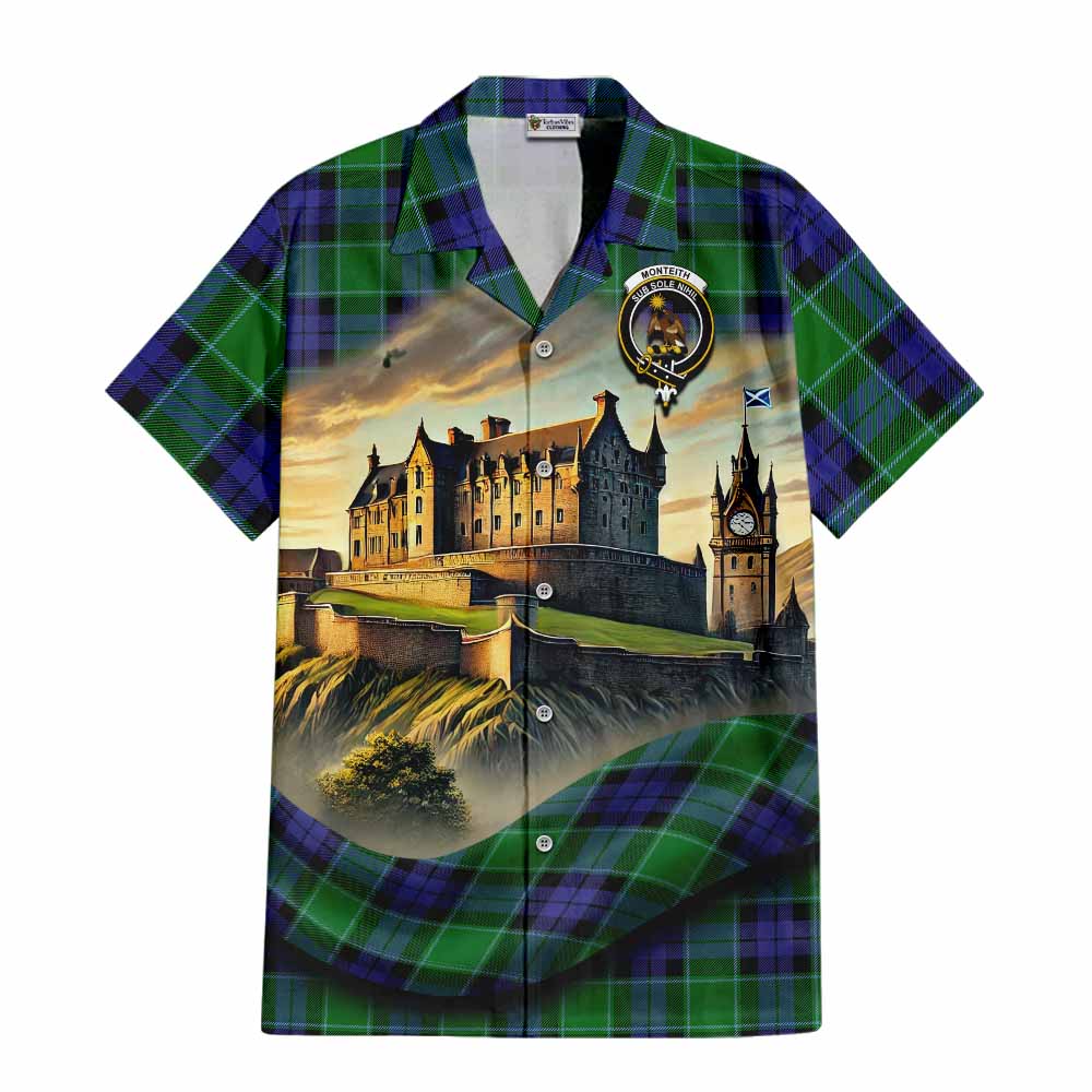 Monteith Tartan Family Crest Hawaiian Shirt with Scottish Ancient Castle Style Kid - Tartan Vibes Clothing