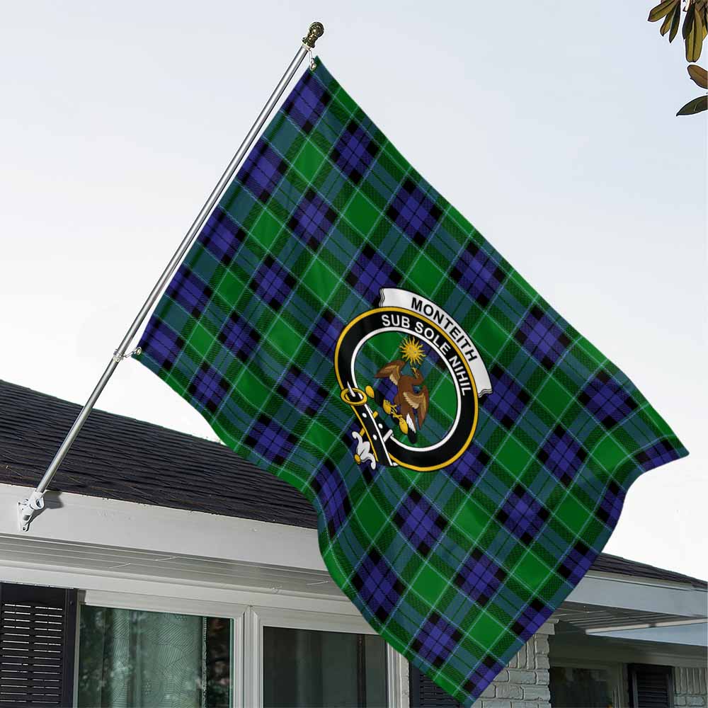 Tartan Vibes Clothing Monteith Tartan House Flag with Family Crest