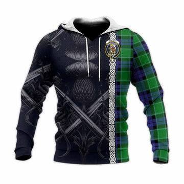 Monteith Tartan Knitted Hoodie with Family Crest Cross Sword Thistle Celtic Vibes Unisex Knitted Pullover Hoodie - Tartan Vibes Clothing