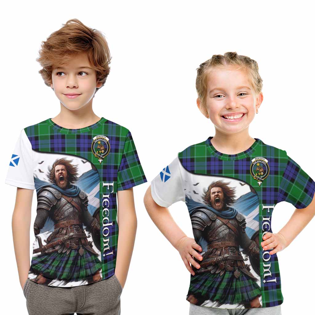 Tartan Vibes Clothing Monteith Crest Tartan Kid T-Shirt Inspired by the Freedom of Scottish Warrior