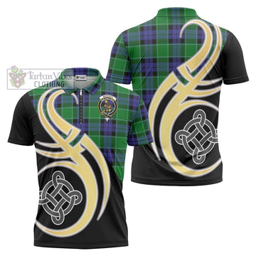 Monteith Tartan Zipper Polo Shirt with Family Crest and Celtic Symbol Style Unisex - Tartan Vibes Clothing