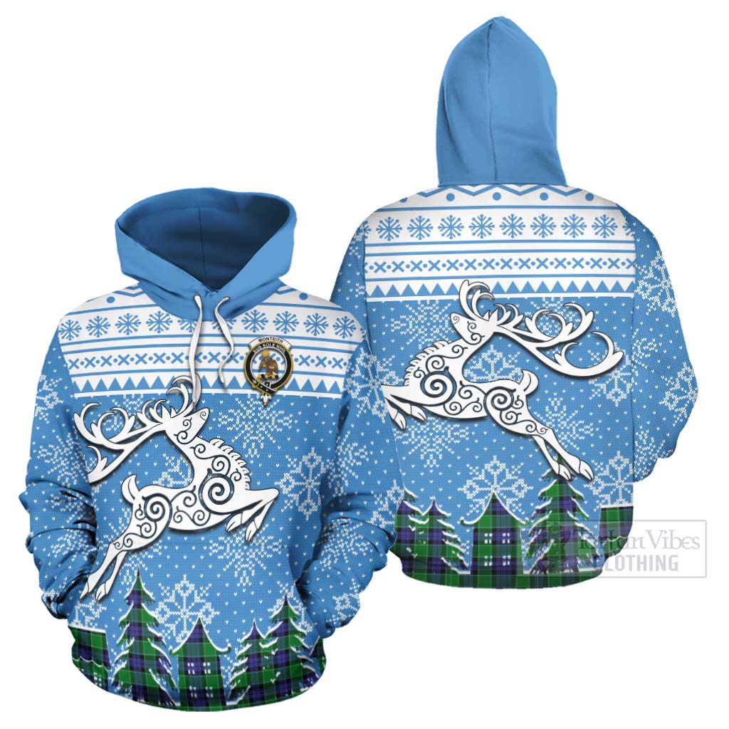 Monteith Clan Christmas Hoodie Celtic Reindeer Style Zip Hoodie - Tartan Vibes Clothing