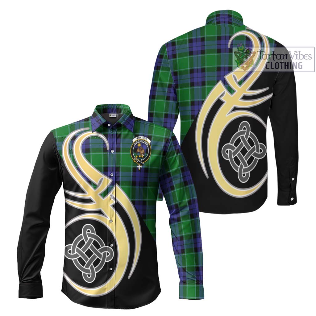 Monteith Tartan Long Sleeve Button Shirt with Family Crest and Celtic Symbol Style Men's Shirt S - Tartan Vibes Clothing