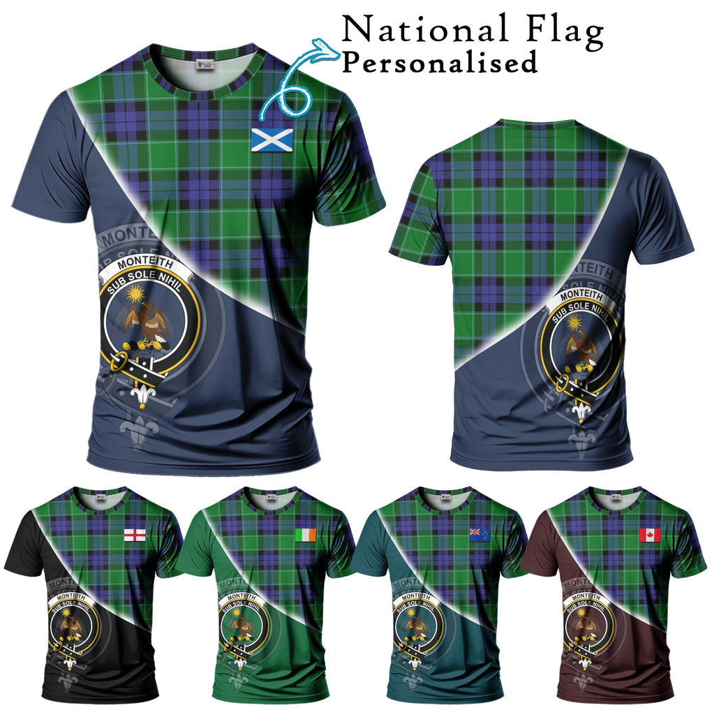 Monteith Tartan T-Shirt with Personalised National Flag and Family Crest Half Style Kid's Shirt - Tartan Vibes Clothing