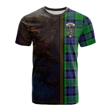 Monteith Tartan Family Crest Cotton T-shirt Alba Gu Brath Be Brave Lion Ancient Style