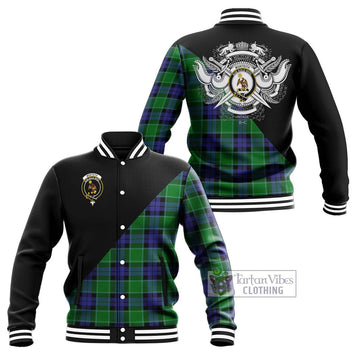 Monteith Tartan Baseball Jacket with Family Crest and Military Logo Style Unisex - Tartan Vibes Clothing