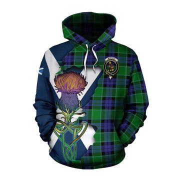 Tartan Vibes Clothing Monteith Tartan Family Crest Cotton Hoodie Scottish Thistle Celtic Inspired