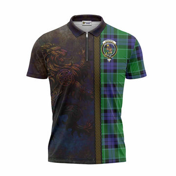 Monteith Tartan Family Crest Zipper Polo Shirt Alba Gu Brath Be Brave Lion Ancient Style Unisex - Tartan Vibes Clothing