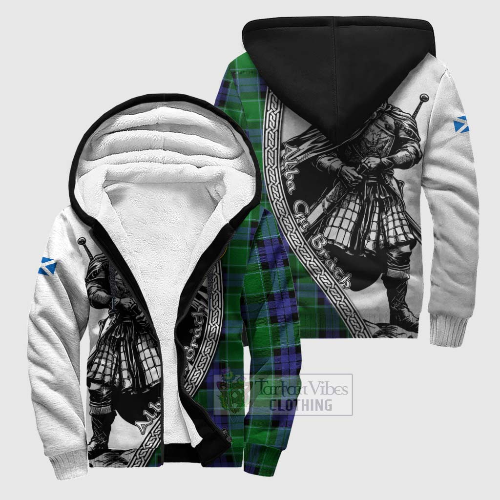 Monteith Tartan Clan Crest Sherpa Hoodie with Highlander Warrior Celtic Style Unisex S - Tartan Vibes Clothing