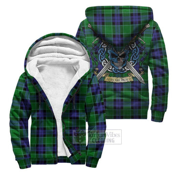 Monteith Tartan Sherpa Hoodie with Family Crest Celtic Skull Style Unisex S - Tartan Vibes Clothing
