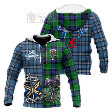 Monteith Tartan Knitted Hoodie Happy St. Andrew's Day Half Tartan Style Unisex Knitted Pullover Hoodie - Tartan Vibes Clothing
