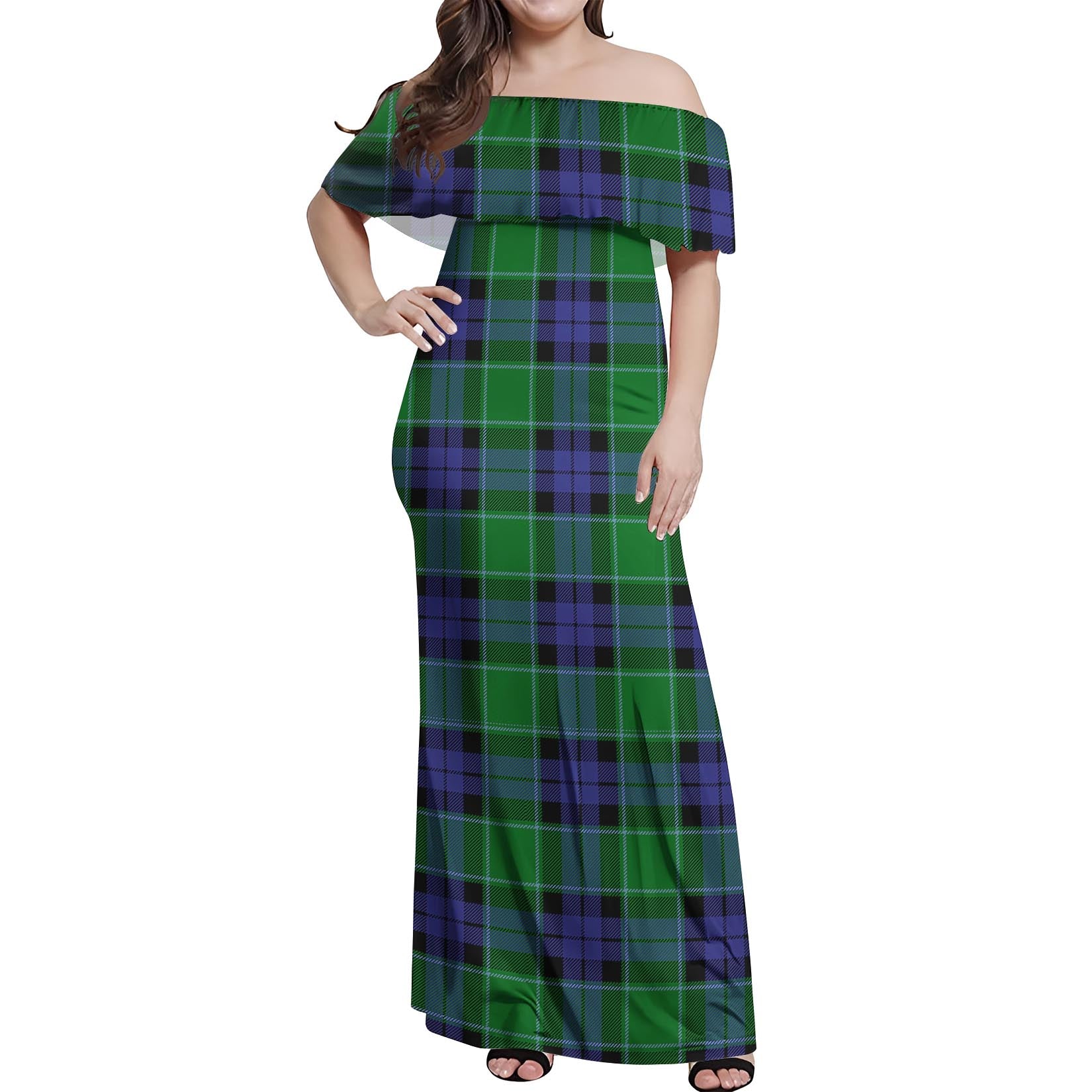 Monteith Tartan Off Shoulder Long Dress Women's Dress - Tartan Vibes Clothing